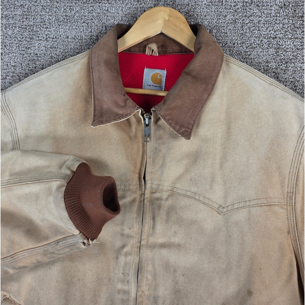 Vintage 90s Carhartt J13 Santa Fe Tan Brown Jacket Red Quilt Lined Mens Large‎